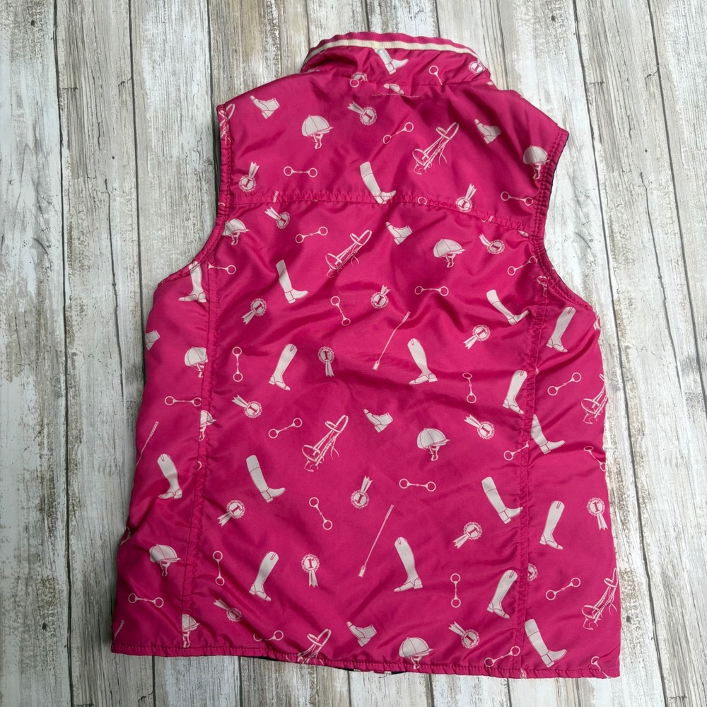 Ariat Puffer Vest Size 8 Pink Gently Used Equestrian Print Quilted Zip Up - Picture 2 of 7